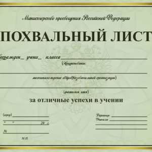 Похвальный лист(за отличные успехи в учёбе)